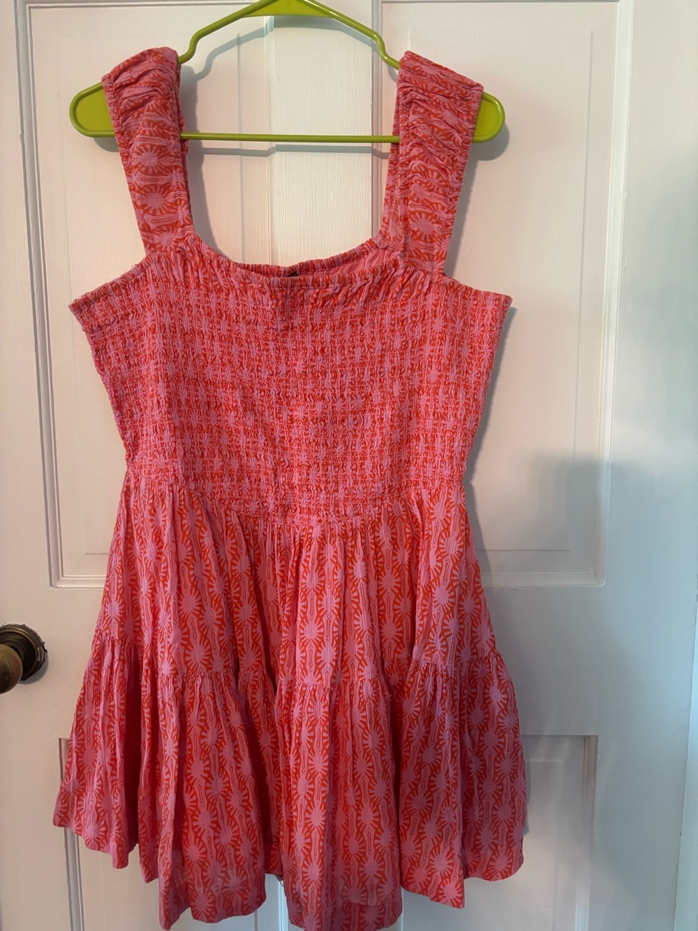 Free People Coral Pink Smocked Tiered Sundress